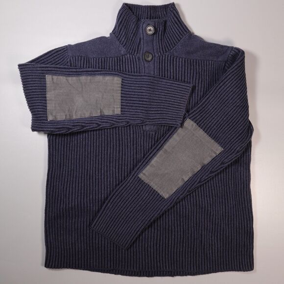 Wolsey Mens Size XL Jumper Wool Blend Heavyweight Blue High Neck Elbow Patches - Picture 3 of 10